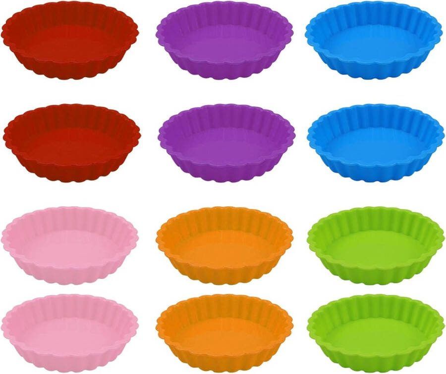 Pak met 12 siliconen taartbodemvormen 11 cm siliconen fruitbasisvormen minitaartvormpjes taartvorm met antiaanbaklaag siliconen fruitcakevorm klein taartvormpjes voor taarten quiches taarten