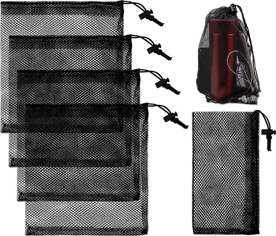 Pak van 10 netzakken met trekkoord strandtas waszak reisopbergtas netzak zwart 30 x 27 cm