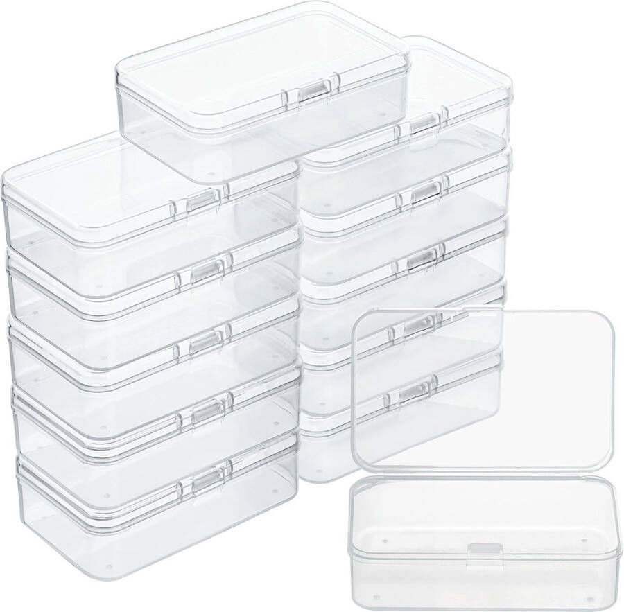 Pak van 12 kleine transparante plastic dozen met deksel L8 5 x B5 5 x H2 5 cm Opbergdoos Kleine transparante dozen met scharnierende deksels voor pillen kralen sieraden en knutselartikelen