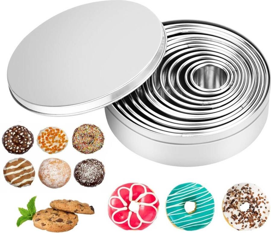 Pak van 12 ronde koekjesvormers ronde koekjesvormers ringen koekjesvormers koekjesvormen 2 6-11 3 cm koekjesvormers met opbergdoos roestvrijstalen koekjesvormers voor koekjes gebak mousse donuts