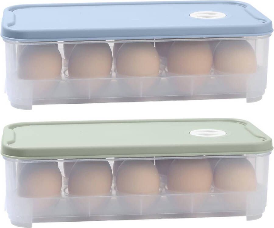 Pak van 2 Eierdoos Eiercontainer Koelkast Eiercontainer met Deksel Eieropbergdozen Eiertransportdoos van Plastic voor Koelkast Keuken 10 Eieren