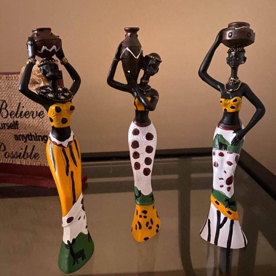 Pak van 3 Afrikaanse sculptuur Afrikaanse decoratieve vrouwelijke figuur meisje figuur standbeeld decor huis decoratieve zwarte figuren creatieve ambachtelijke poppen ornamenten