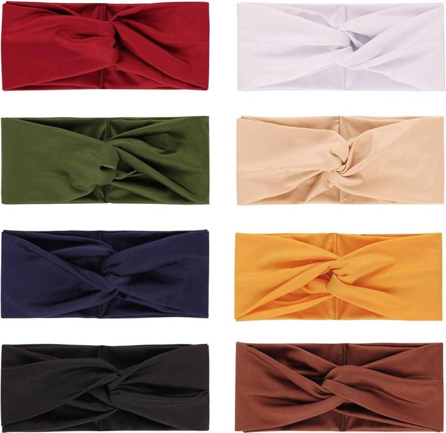 Pak van 8 Vintage Hoofdwraps Breed Tulband Kruis Geknoopt Meisjes Haarbanden -Accessoires