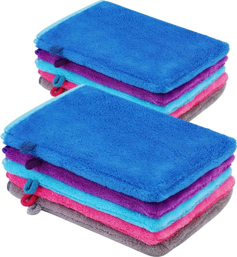 Pakket van 10 Microvezel Waswanten Zachte Flanellen Wanten Badhanddoek Herbruikbare Make-up Verwijderhandschoenen Europees-Stijl Gezichtsdoekje 15.2 x 20.3 cm 5 Kleuren