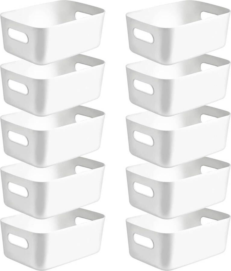 Pakket van 10 opbergdozen plastic opbergmand keukenkastorganizer met handvatten manden plastic doos voor badkamer keuken voorraadkast (wit middelgroot)