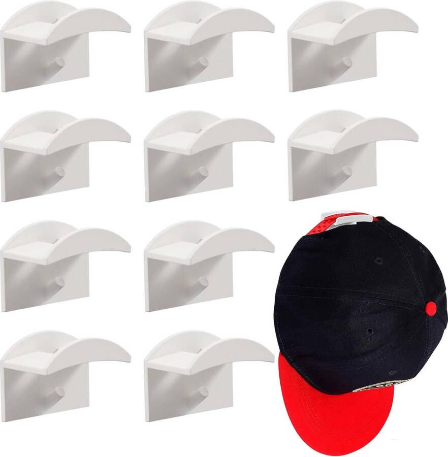 Pakket van 10 zelfklevende hoedenhouders pet haken voor wandmontage geen boren hoedenplankorganisator sterke grip voor baseballpetten moderne hoedenhangers opslag (wit)