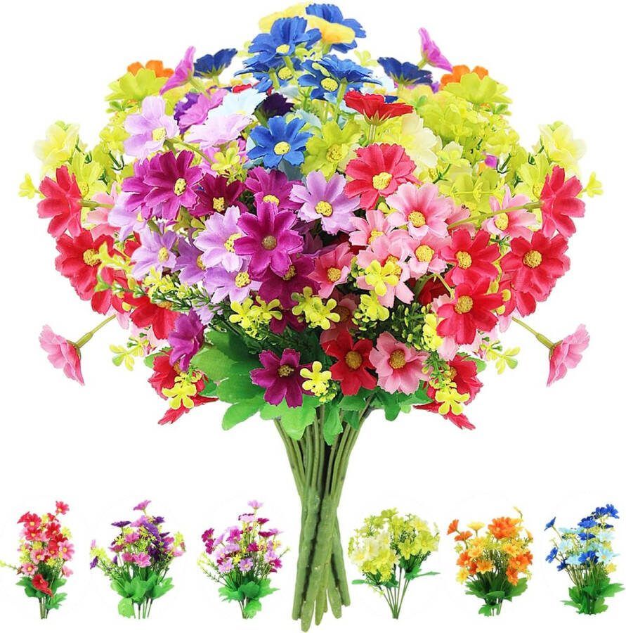 Pakket van 12 stuks kunstbloemenbundel kunstbloemen balkon 6 stijlen kunststof nepbloemen kunstbalkonplanten uv-bestendig voor thuis balkontuin (28 bloemen per boeket)
