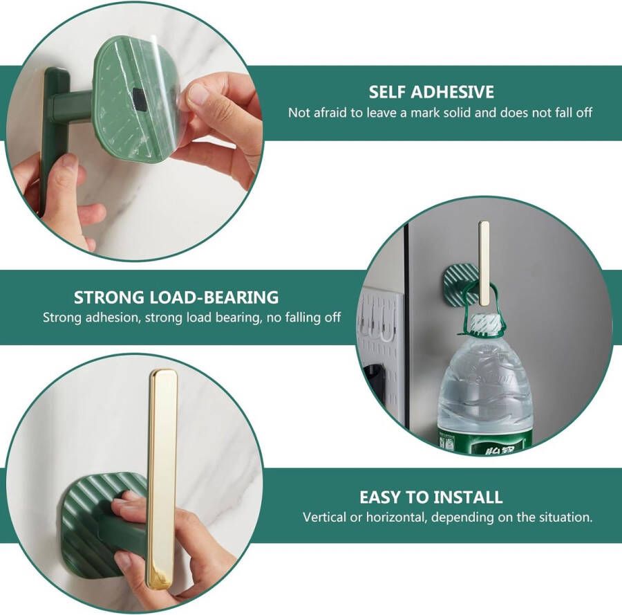 Pakket van 2 muurhouders voor gordijnen L-vormige zelfklevende gordijnhaken gordijnhouders voor badkamer huis kantoor gordijndecoratie (groen)