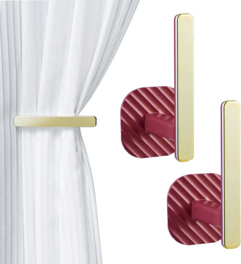 Pakket van 2 muurhouders voor gordijnen L-vormige zelfklevende gordijnhaken gordijnhouders voor badkamer huis kantoor gordijndecoratie (rood)