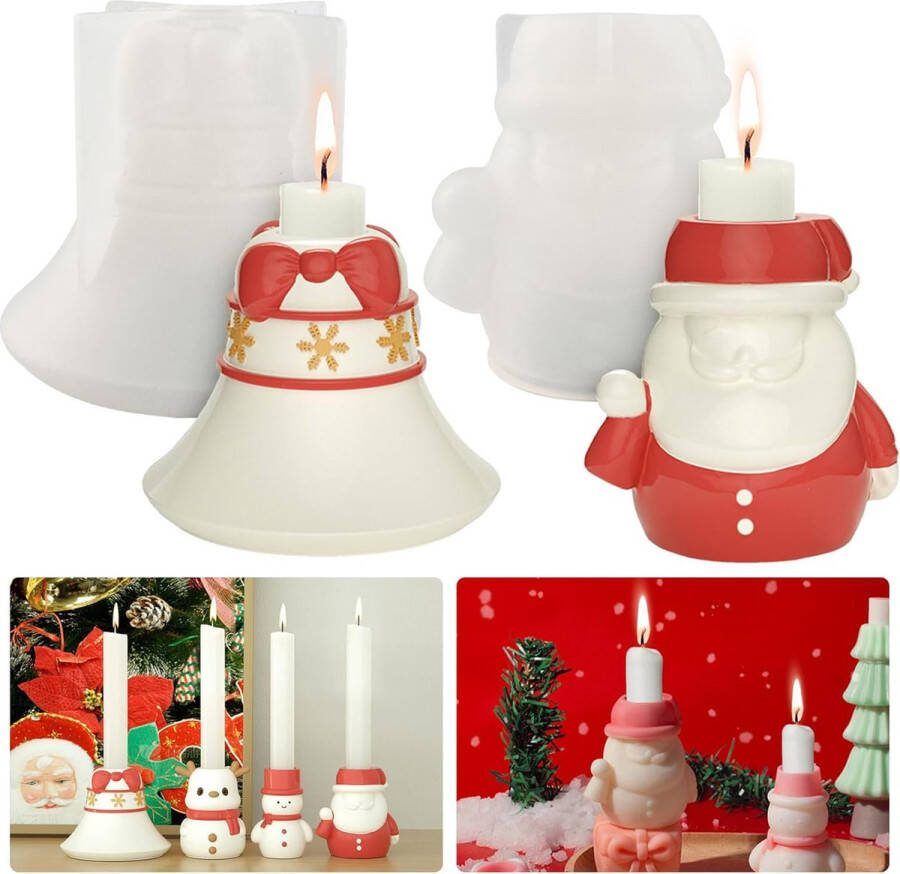 Pakket van 2 Santa Claus Siliconen Mal Kerstkaarsenhouder Siliconen Mal Kaarsenmal Siliconen Santa Claus Mal Kerst Siliconen Bel Mal Kaarsenhouder Gieten Kerstversiering