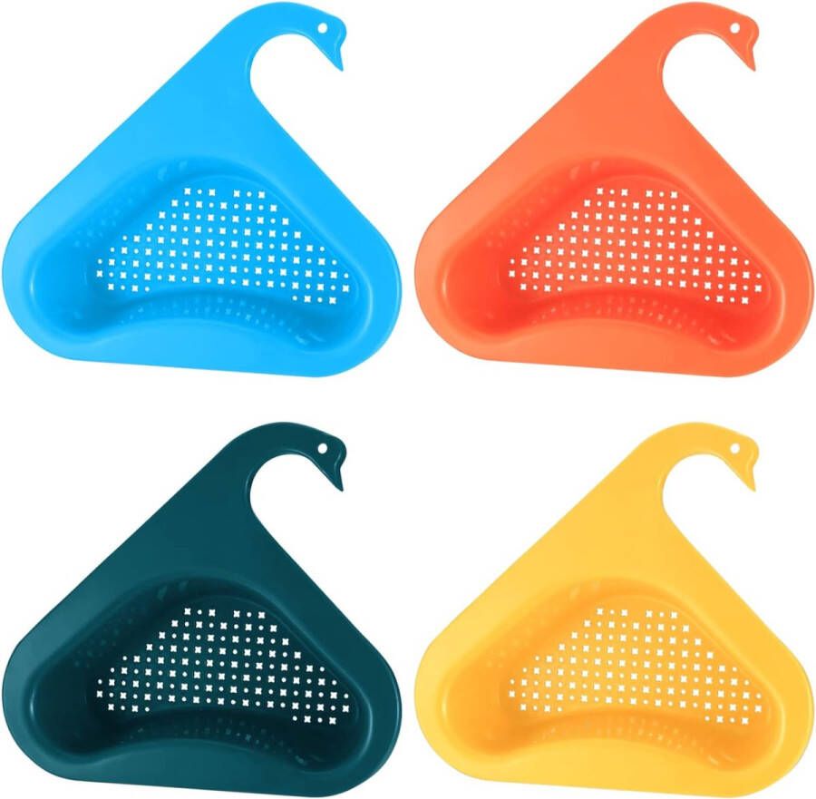 Pakket van 4 gootsteenorganisatoren gootsteen driehoekig filterbakje hangende afvoermand zeef keukenopbergplank