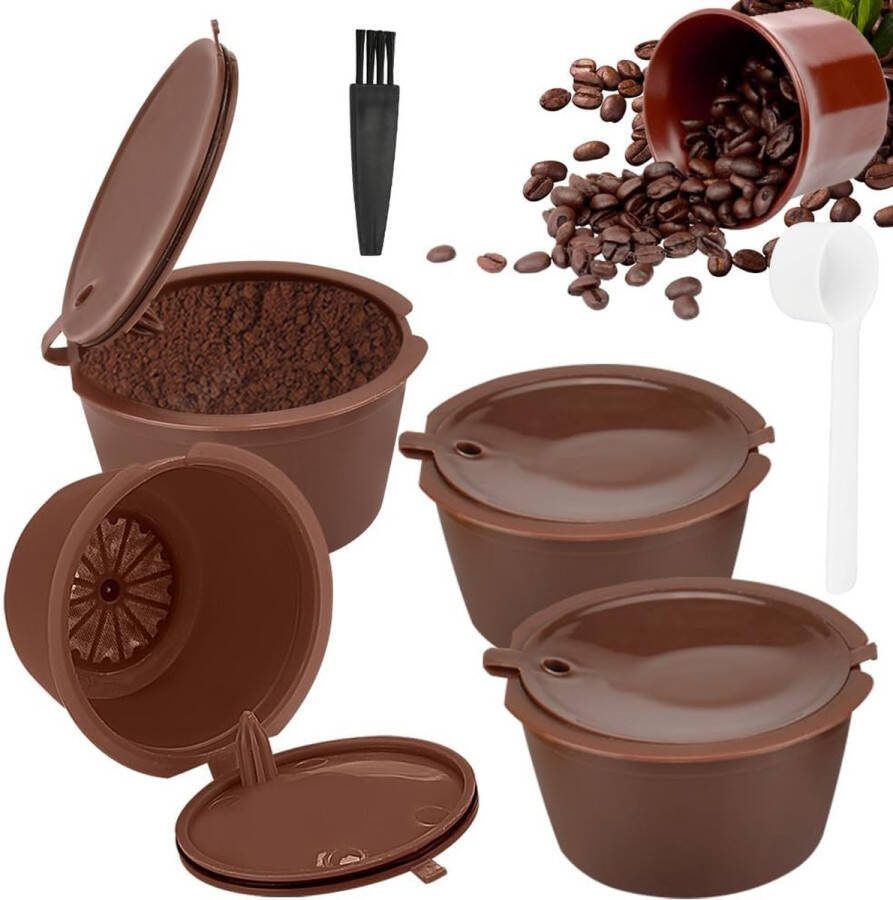 Pakket van 4 hervulbare koffiecapsules hervulbare koffiefilters plastic koffievervangingscapsule met lepel en borstel compatibel met de meeste koffiemachines