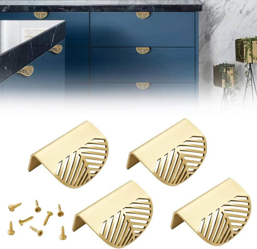 Pakket van 4 kastgrepen goud meubelgrepen goud deurgrepen goud verborgen kastgrepen in de vorm van een blad voor kastgreep meubelgrepen keukendeur montagebouten chic