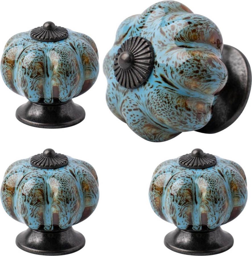 Pakket van 4 keramische deurknoppen met schroeven antieke pompoelhandvatten ladeknoppen vintage knop voor kast garderobe keukenmeubels ladekast blauw