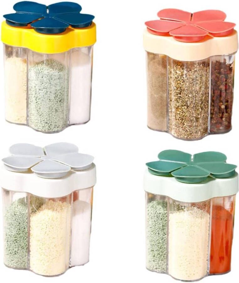 Pakket van 4 Spice Shakers 5 in 1 Spice Shaker Camping transparante kruidenpot voor BBQ Picknick Reizen Camping Keuken