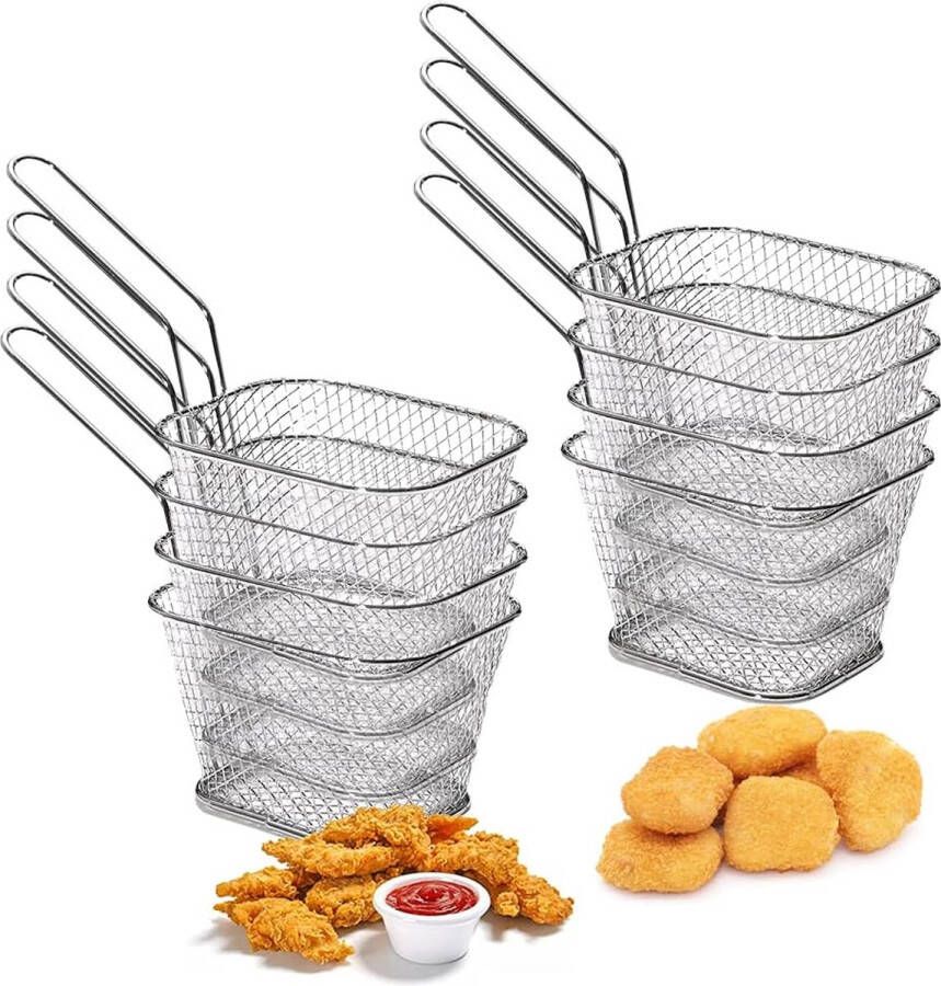Pakket van 8 Frituurmandjes Kleine RVS Frituurmandjes voor het serveren van frietmandje Mini frituurmandje met handvat Chiprooster Mini voor frietjes