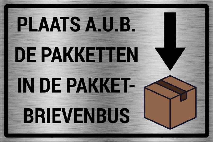 Pakketbrievenbus bord brushed aluminium materiaal 60 x 40 cm grijs zwart