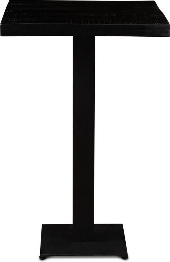 Palermo statafel met mango houten tafelblad zwart afgewerkt met vierkant blad van 70 x 70 cm en zwarte vierkante poot met grondplaat