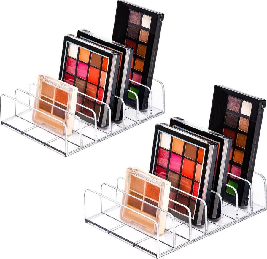 Palet Organizer 7-Sectie Verdeeld Plastic Makeup Organizer Oogschaduw Contour Blush Houder Cosmetica Opslag voor Badkamer Vanity Countertop (Transparent L+L)