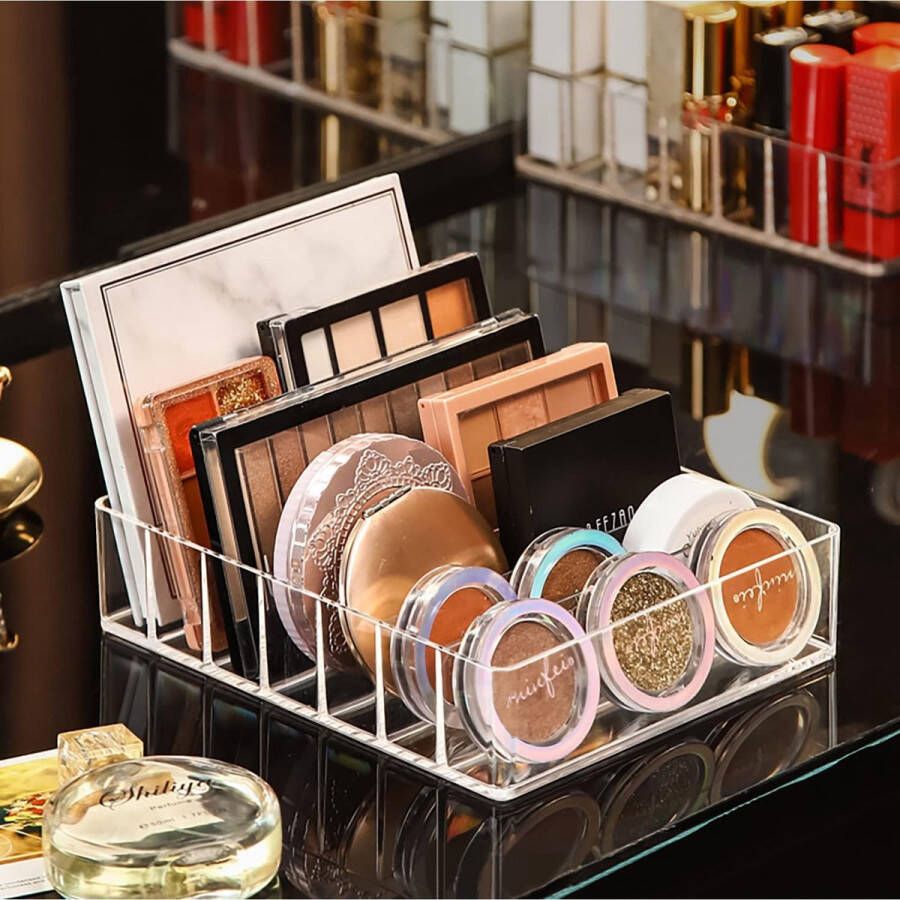 Palet Organizer 7-Sectie Verdeeld Plastic Makeup Organizer Oogschaduw Contour Blush Houder Cosmetica Opslag voor Badkamer Vanity Countertop (Transparent XL)