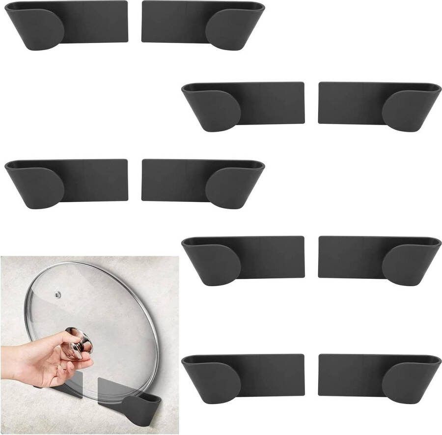 Pan Dekselhouders Wandmontage Set van 10 Plastic Pot Dekselhouder met Sterke Zelfklevende Muurbevestiging