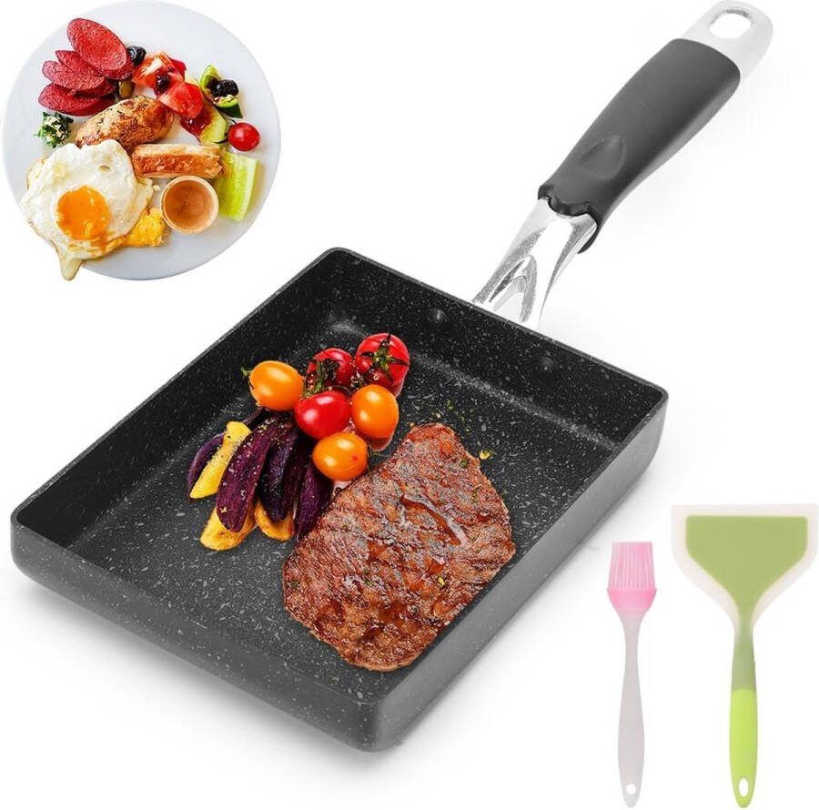 Pan Japanse omelet pan -eierpan rechthoekig antiaanbaklaag omelet pannen vierkante pan voor ontbijt spiegeleieren pannenkoeken voor inductie gasfornuis
