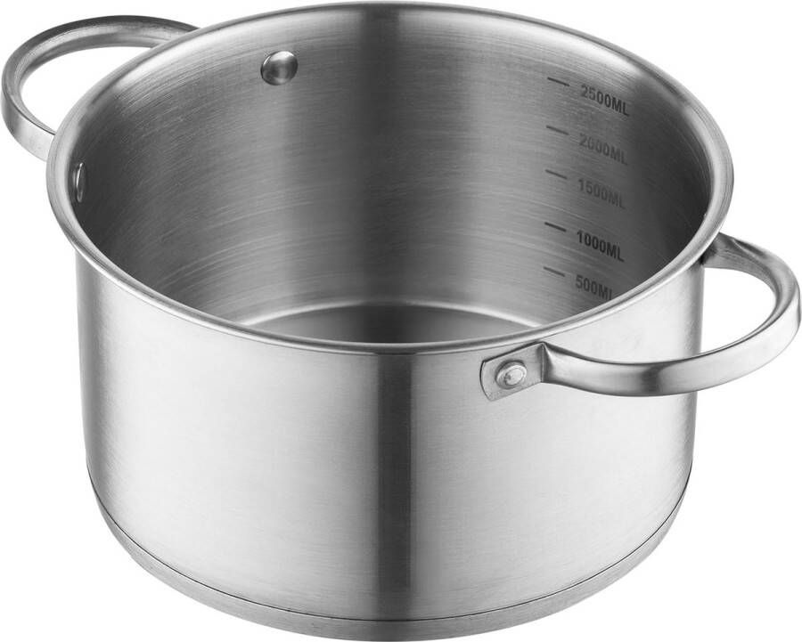 Pan van roestvrij staal (2 5 l) 18 cm I kookpan met glazen deksel I met maatbeker en geklonken handvat I 3-laagse bodem I roestvrij staal 18 0 I ideaal voor inductiekookplaat gasfornuis en
