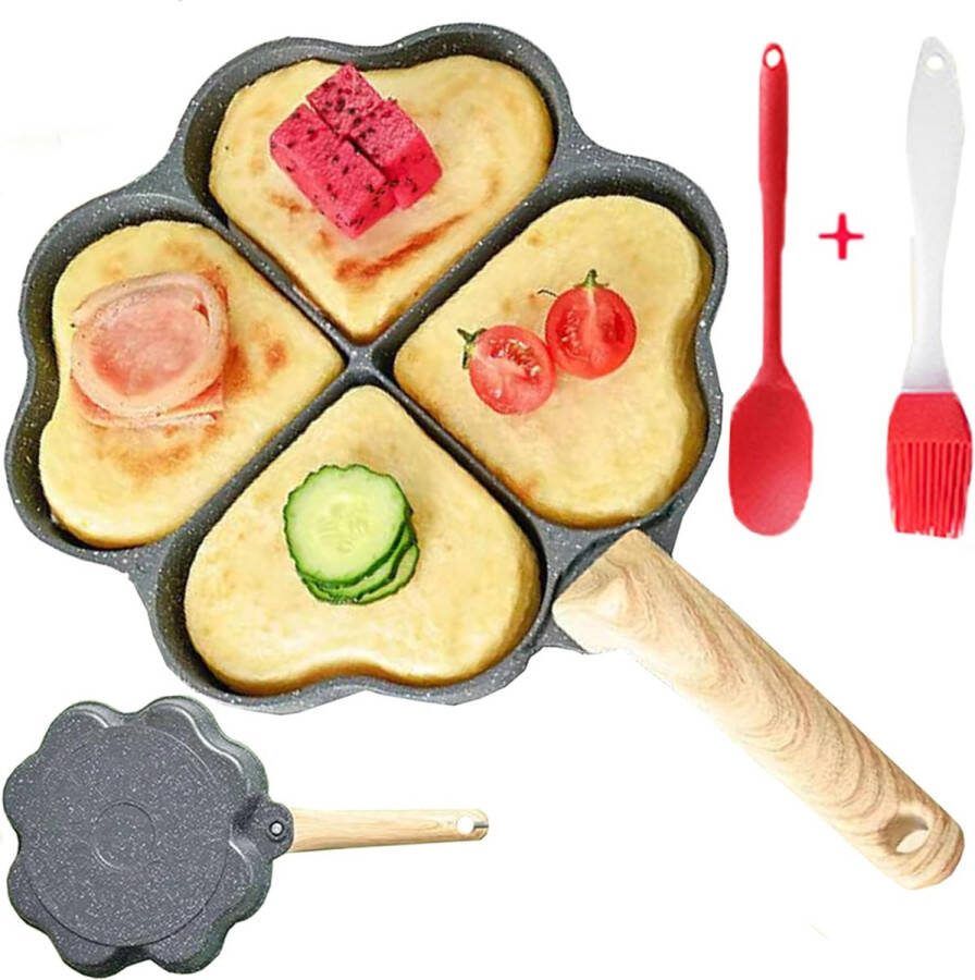Pancakepan met antiaanbaklaag 20 cm 4 gaten aluminium pan voor ontbijt gecoate pan voor gasfornuis inductie