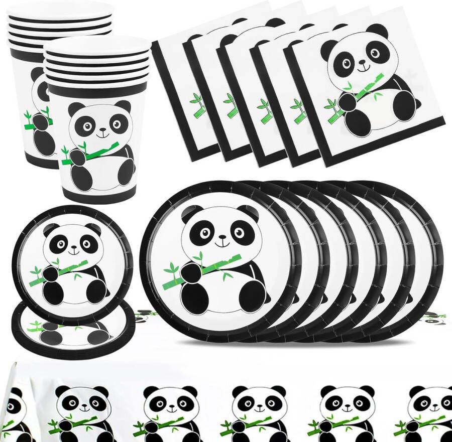 Panda partyserviesset panda verjaardagsfeestdecoratie kinderverjaardag servies decoratie panda-borden kopjes servetten tafelkleden feestartikelen voor 10 gasten
