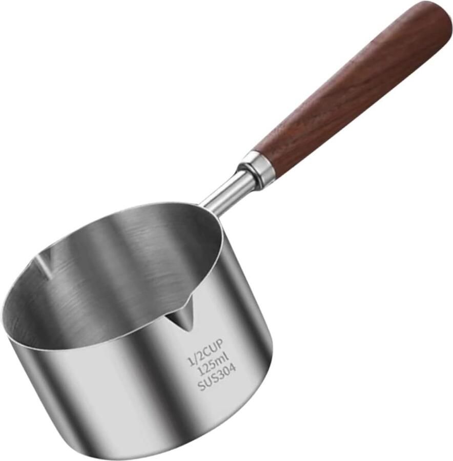 Pannen-kookpotten RVS-Kleine pot met olie- Japans gereedschap- Badmelk Espresso Maatbeker -Sauspannen voor het koken -Noedelpot Oliepot Minipot -Antikleefpot -Oliepotten voor het koken Kaas -Huishoudelijk houten-250ml