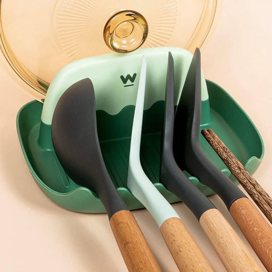 Pannendekselhouder kunststof houder voor pannendeksel en lepel keukengerei-bak kooklepel plank keuken voor de keuken houd het werkblad opgeruimd (groen)