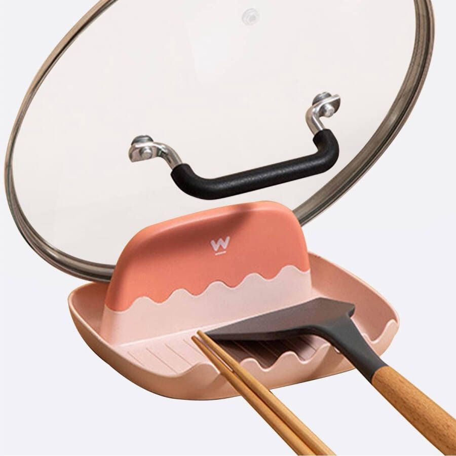 Pannendekselhouder kunststof houder voor pannendeksel en lepel keukengerei-bak kooklepelplank keuken voor de keuken houd het werkblad opgeruimd (roze)