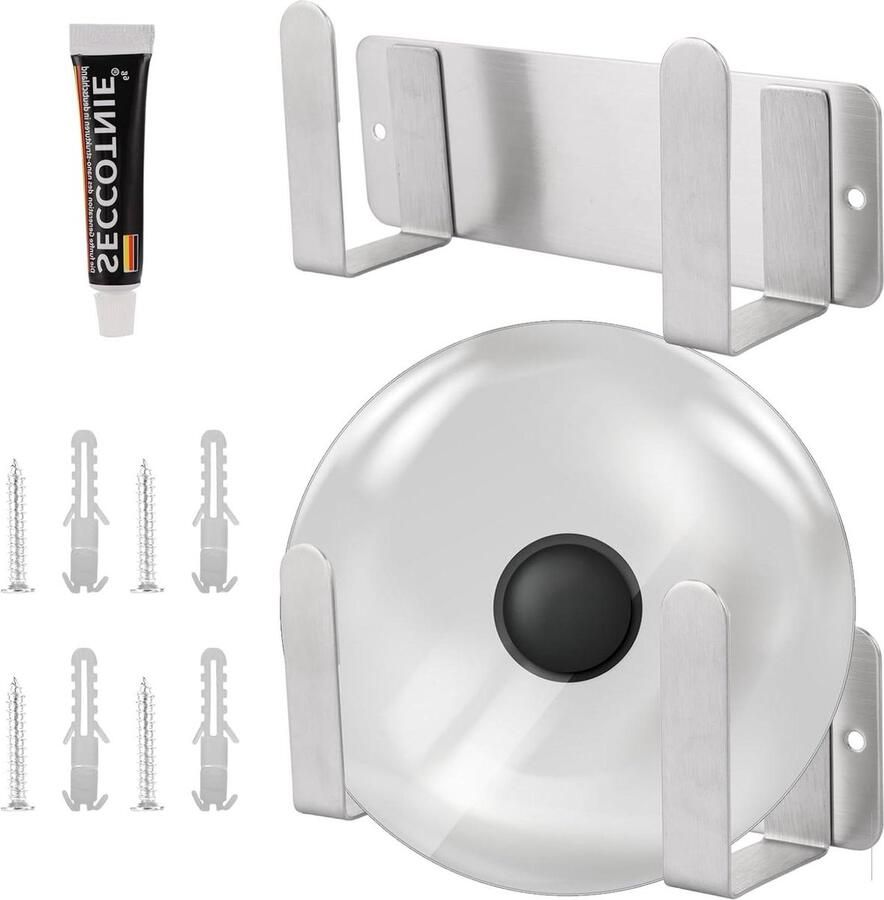 Pannendekselhouder set keuken organizer muur en kastdeur houder 180 x 60 mm