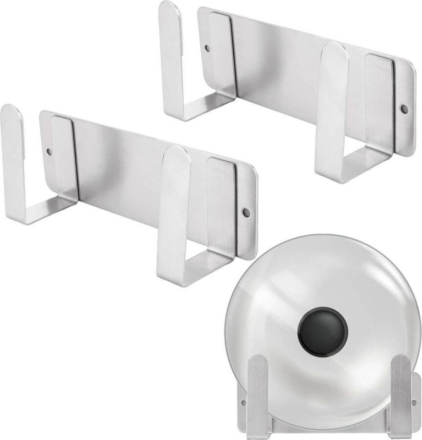 Pannendekselhouder voor aan de muur Roestvrij staal 18 x 6 cm Keukenorganisator Set van 3 stuks