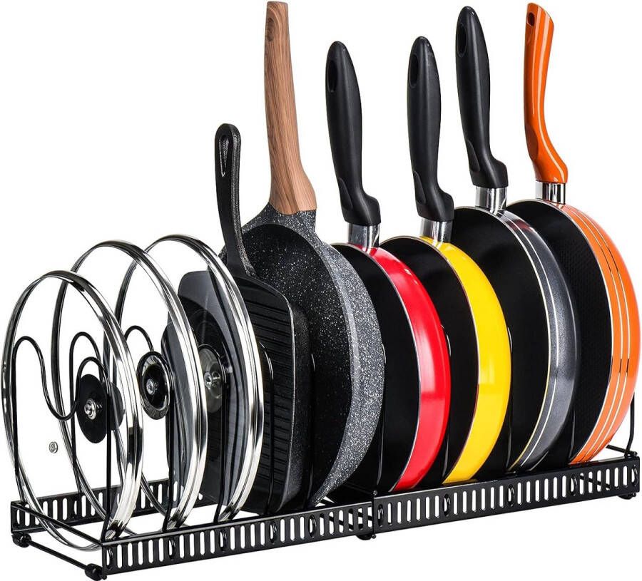 Pannenhouder voor lade uitbreidbare pannenorganizer dekselhouder met 10 verstelbare verdelers perfect voor keukengerei pannen potten en deksels zwart
