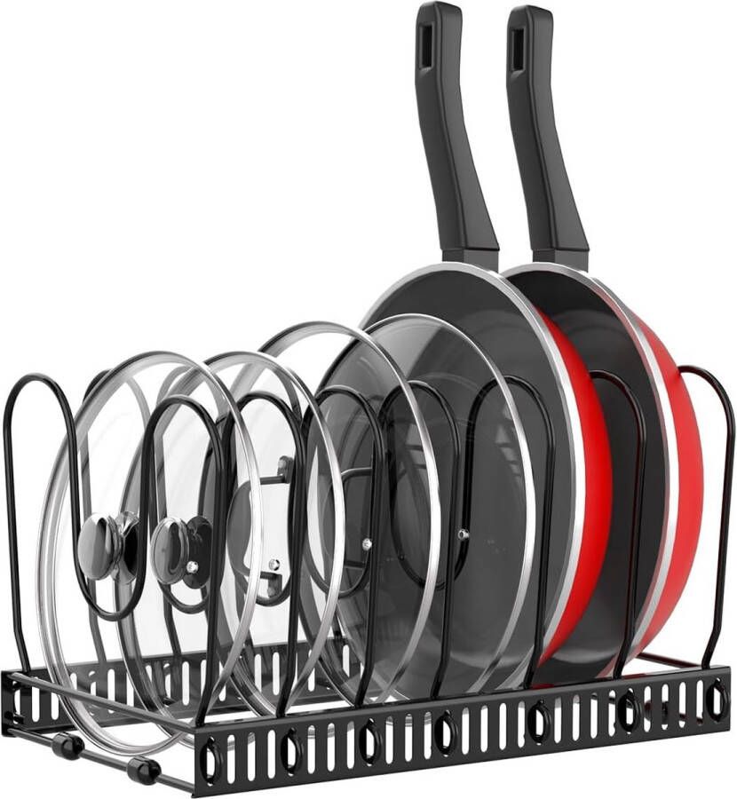 Pannenhouder voor lade uitbreidbare potdekselhouder met 7 verstelbare verdelers potdeksel opbergpan organizer dekselhouder voor keuken zwart