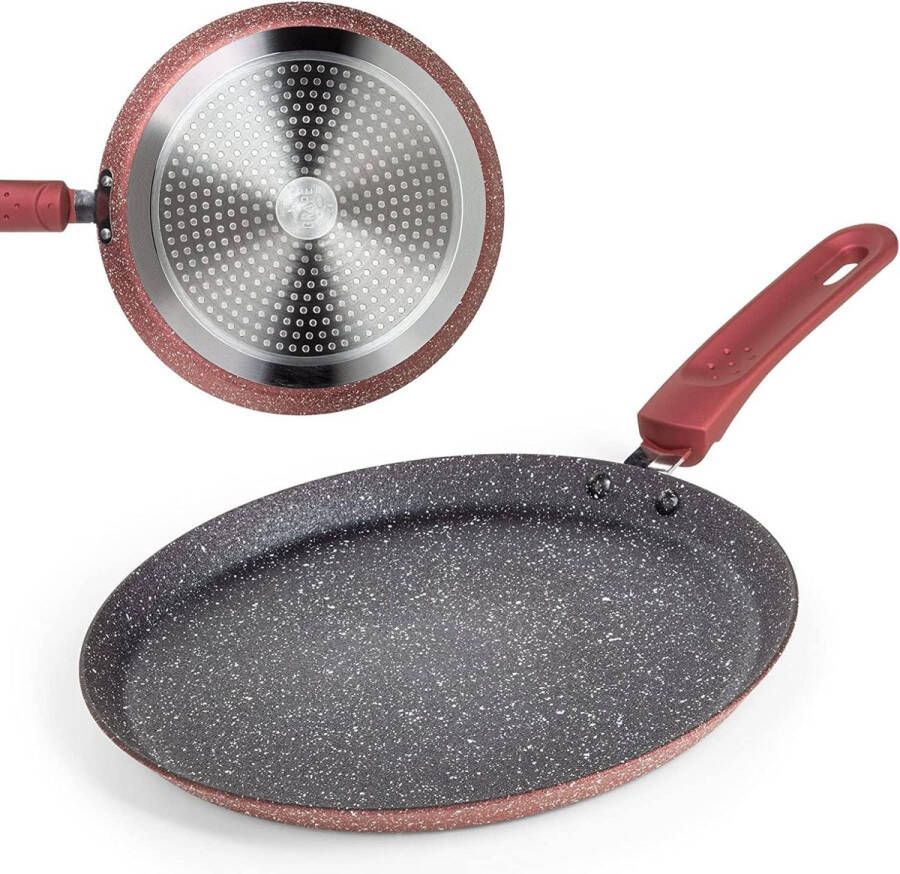 Pannenkoekenpan 25 cm crêpepan van gegoten aluminium met antiaanbaklaag voor inductie en andere warmtebronnen inclusief e-book van recepten
