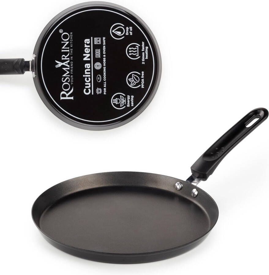 Pannenkoekenpan 25 cm crêpes-pan met geëmailleerde buitencoating pan voor pannenkoeken van koolstofstaal roestvrijstalen handgrepen anti-aanbaklaag alle warmtebronnen