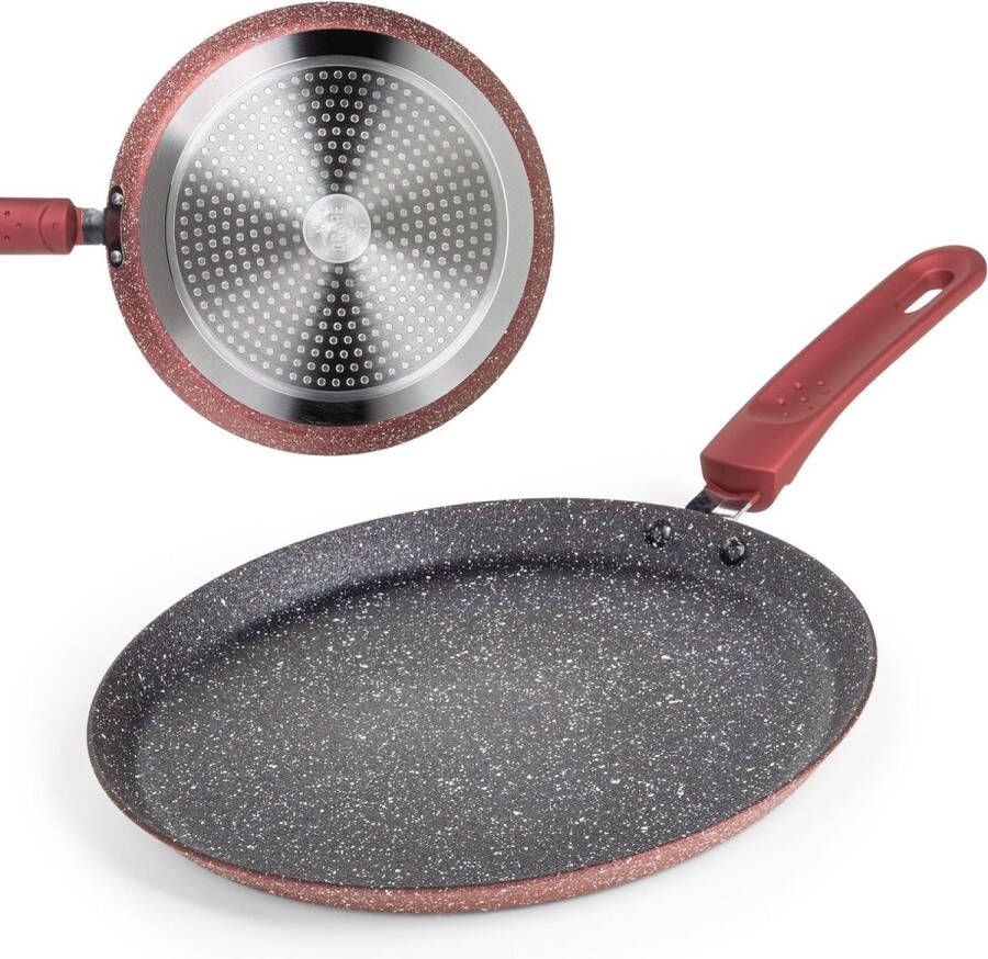 Pannenkoekenpan 25 cm crêpes-pan van gegoten aluminium met an­ti­aan­bak­laag voor inductie en andere warmtebronnen inclusief e-book met recepten