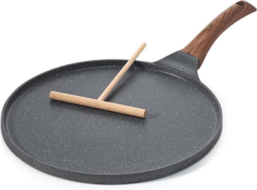 Pannenkoekenpan 26 cm antiaanbakpan omletpan pannenkoeken platte pan met Zwitsers graniet anti-aanbaklaag bakeliet handvat geschikt voor inductie