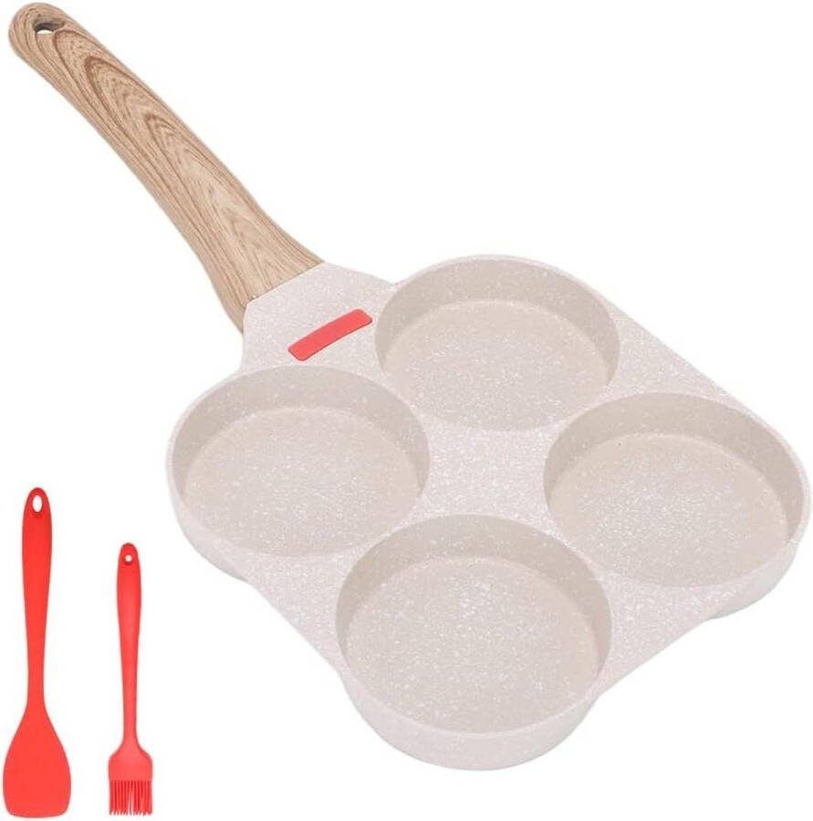Pannenkoekenpan Eierpocheerpan Aluminium 4 Cups Geschikt voor Alle Soorten Keukens en Inductie Kookplaten (Wit) japanese omelette pan