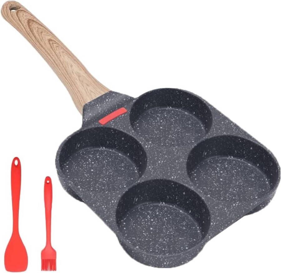 Pannenkoekenpan Eierpocheerpannen 4 Cups Aluminium Geschikt voor Alle Soorten Keukens en Inductie Kookplaten Zwart