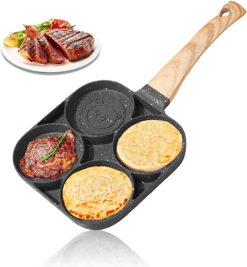 Pannenkoekenpan Inductie 4-gaats gebakken eierpan en pannenkoekpan met antiaanbaklaag voor ontbijt Gebakken eierhamburger