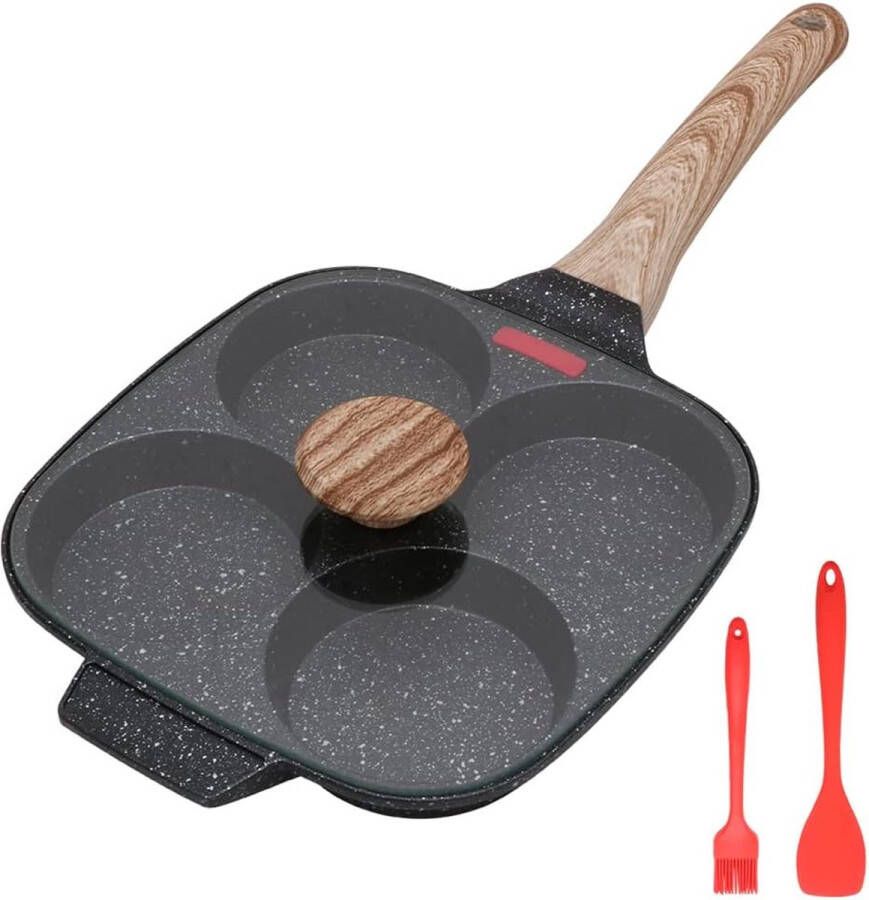 Pannenkoekenpan inductie gebakken eierpan met deksel 4-gaats oogpan non-stick aluminium pan voor ontbijt gebakken eierhamburger