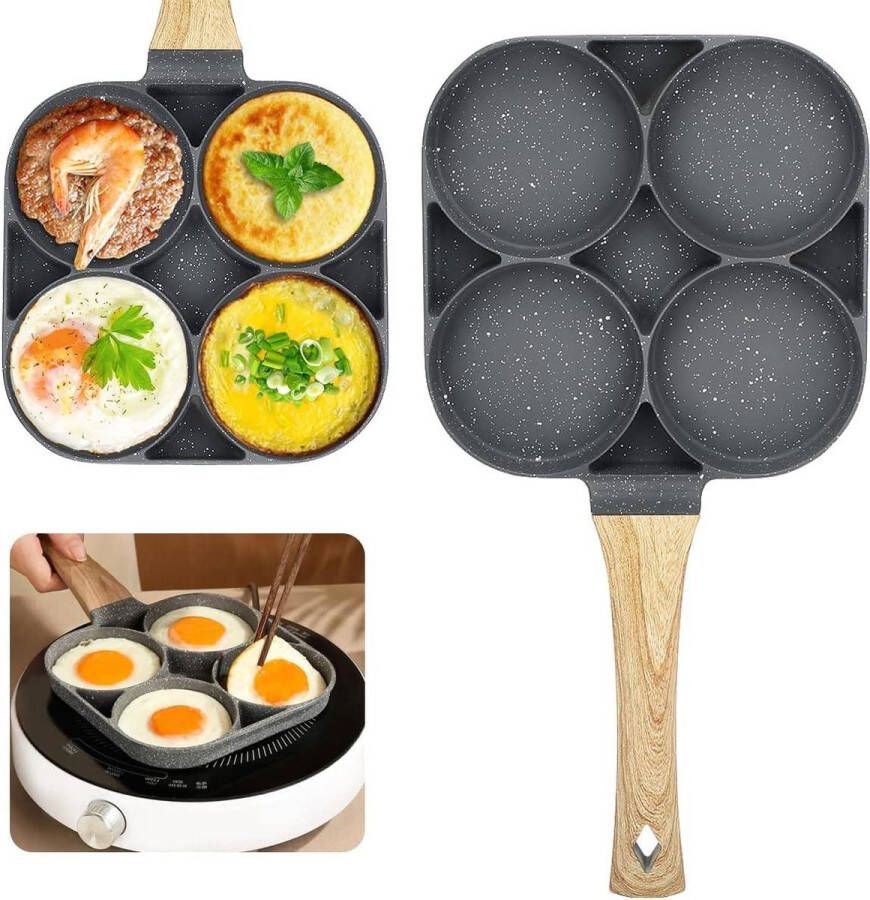 Pannenkoekenpan met 4 gaten anti-aanbaklaag Multifunctionele ontbijtpan voor inductiekookplaat en gasfornuis Koekenpan