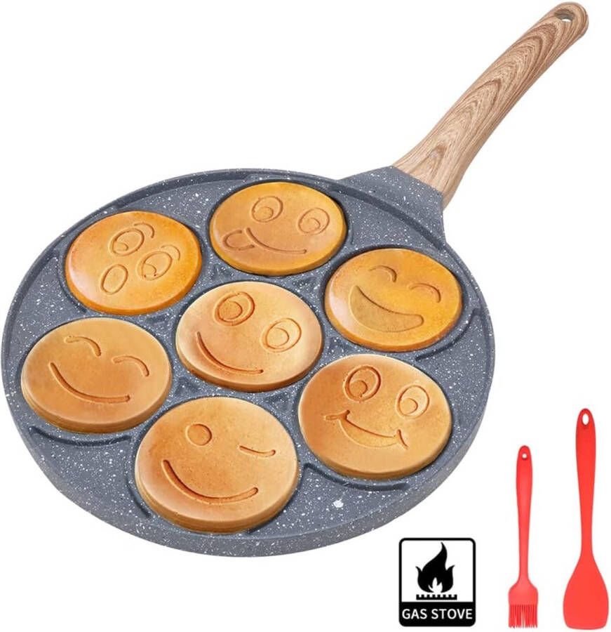 Pannenkoekenpan Non-stick Pannenkoek Maker 7 Gaten Smiley Gezichten Gebakken Ei Pan Kinderen Ontbijt 27cm PFOA Gratis