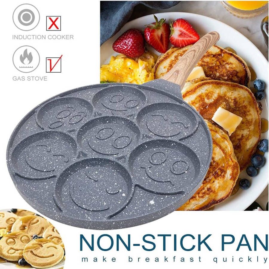 Pannenkoekenpannen Voor Kinderen Mini Pannenkoeken Maker Anti-aanbak Pannenkoek Bakplaat 7 Gat Smiley Face Pannenkoekvorm Voor Ontbijt 10 Inch