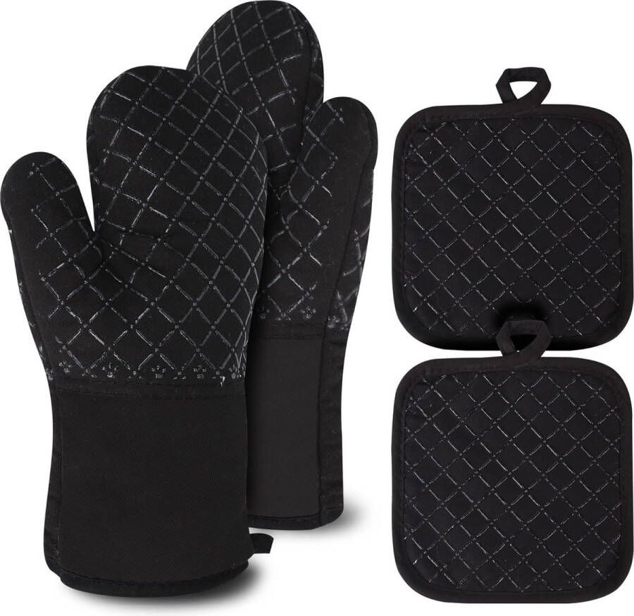 Pannenlap Handschoen Ovenhandschoenen Hittebestendig Antislip Ovenhandschoenen Set van 4 Hittebestendig tot 300 °C Zwart