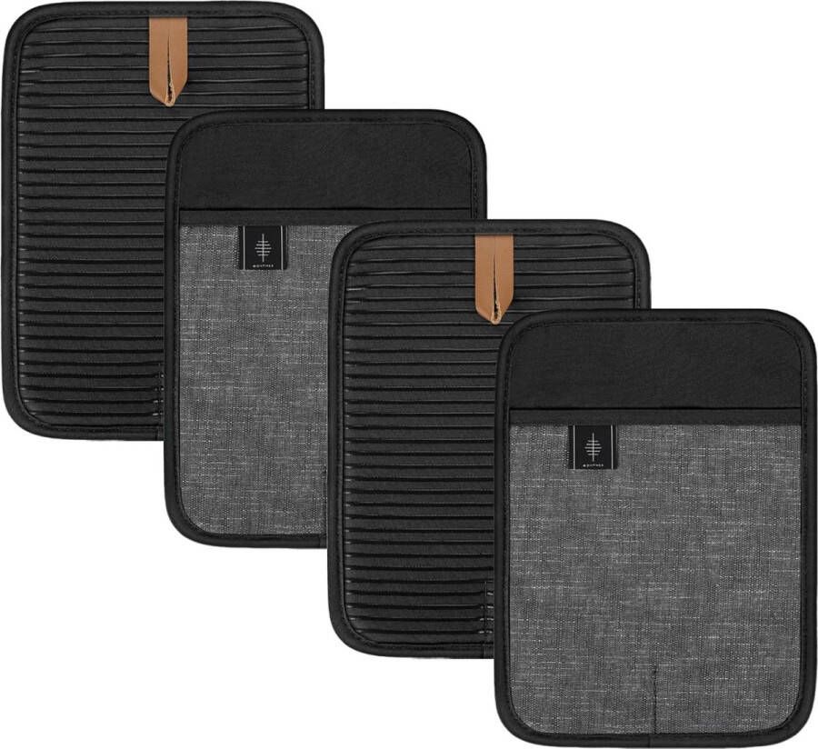 Pannenlap Katoen Hittebestendig Grote set van 4 antislip pannenlappen voor koken bakken keukenaccessoires Zwart
