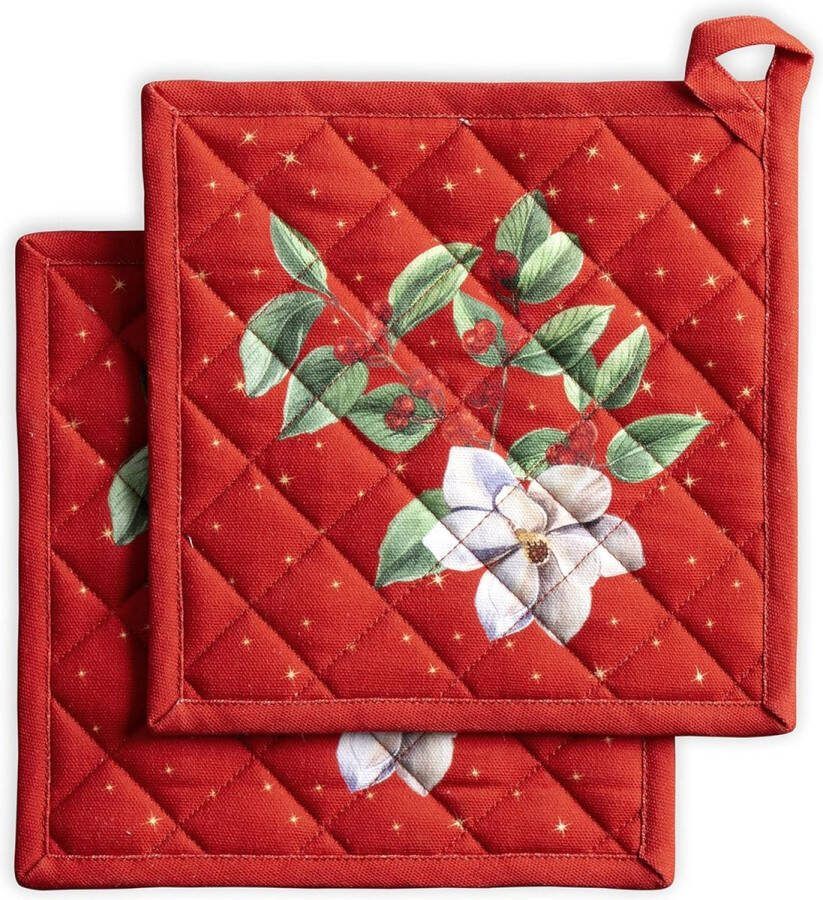Pannenlappen 100% katoen pothouder set van 2 hittebestendig met strik hot pads voor Moederdag keuken koken grillen Noel Thanksgiving Kerstmis (20 cm x 20 cm)